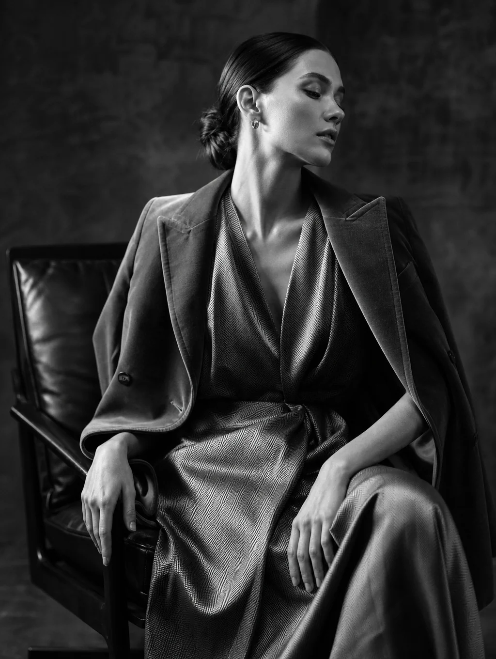 High-fashion commercial editorial shoot with warm amber reflections