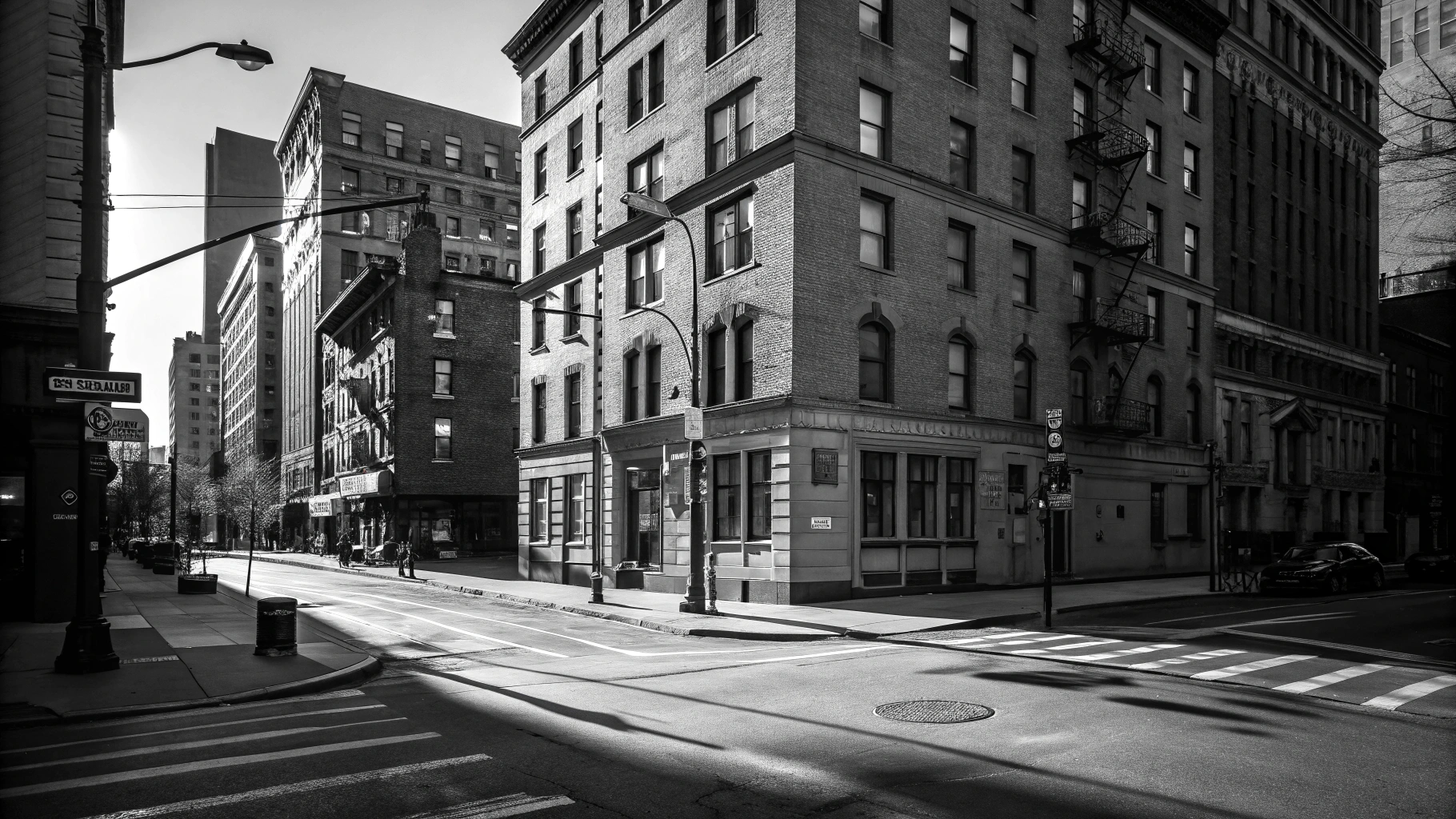 High contrast architectural portrait in deep natural shadows